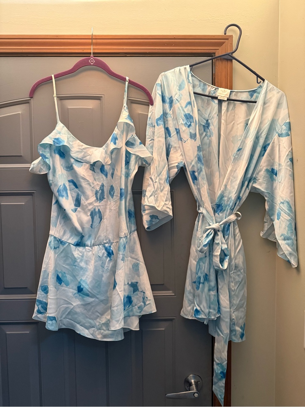 Kate Spade Dream A Little Dream Watercolor Robe/Romper 2 piece setBlue Floral XL